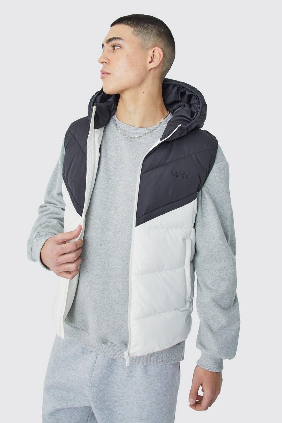 Black Man Colour Block Quilted Hooded Gilet