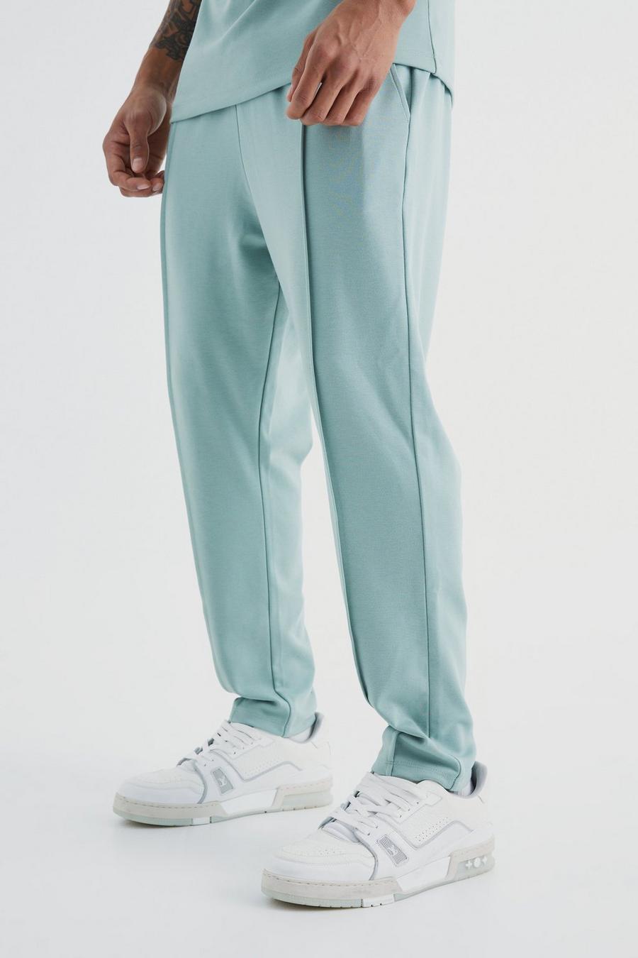 Light green Slim Tapered Elastic Waist Pintuck Crop Jogger