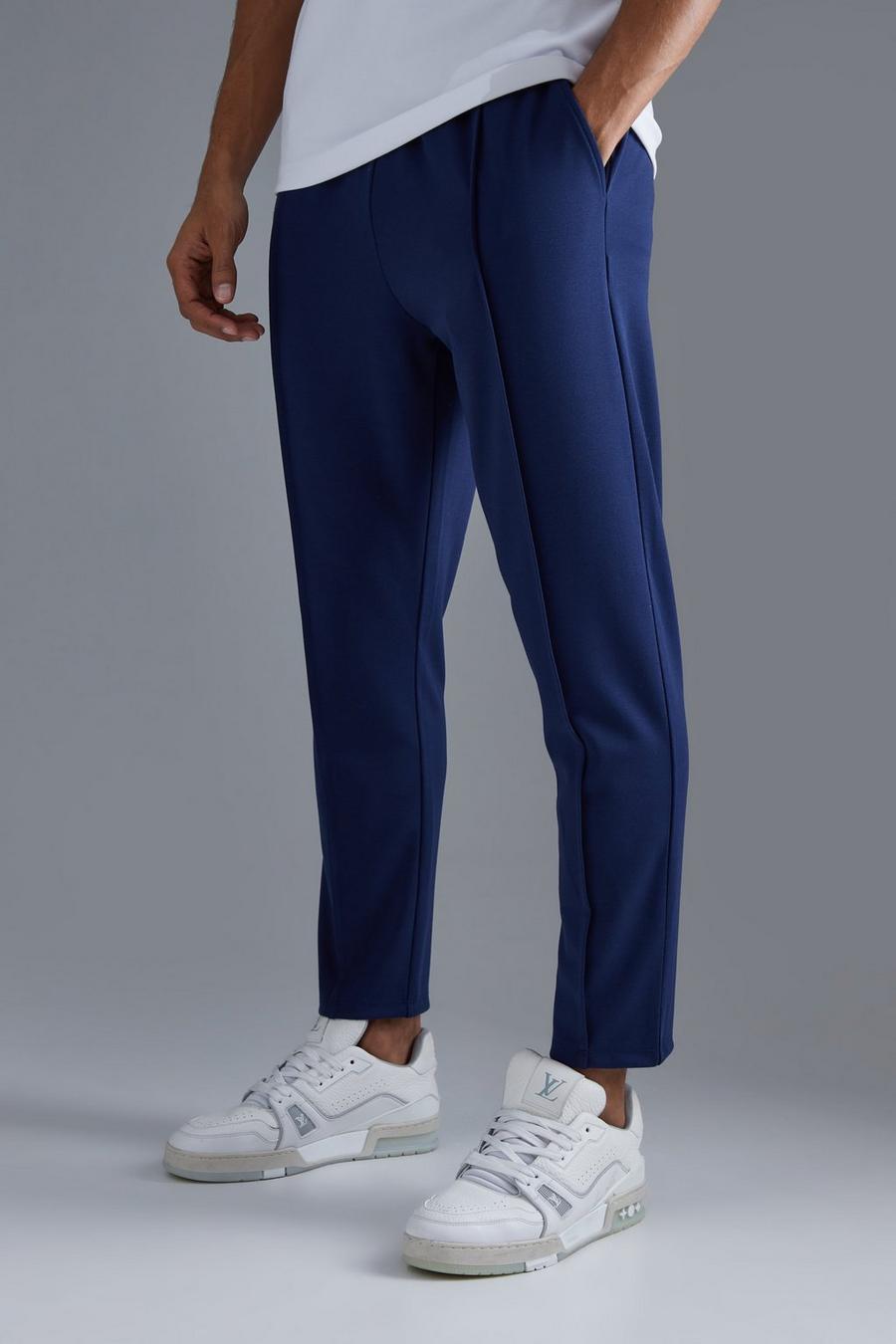Pantalón deportivo ajustado ajustado con cintura elástica y alforza, Navy