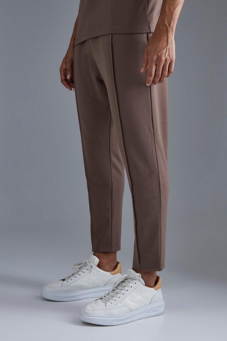 Chocolate Slim Tapered Elastic Waist Pintuck Crop Jogger