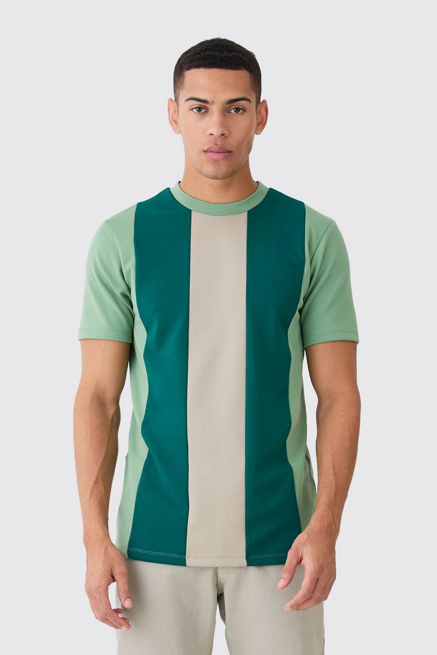 Green Net Color Block Slim Fit T-Shirt