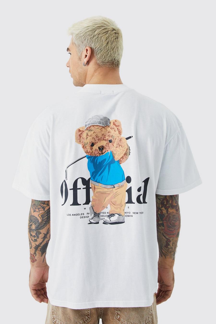 T-shirt oversize con grafica Teddy e bordi a contrasto, White image number 1