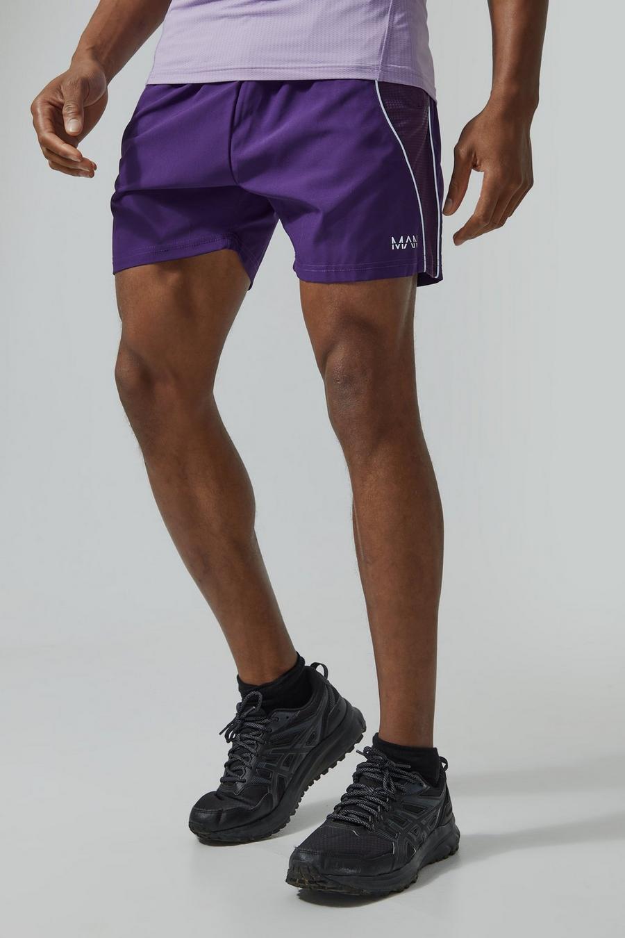 Purple Man Active Mesh Textured Colour Block Short