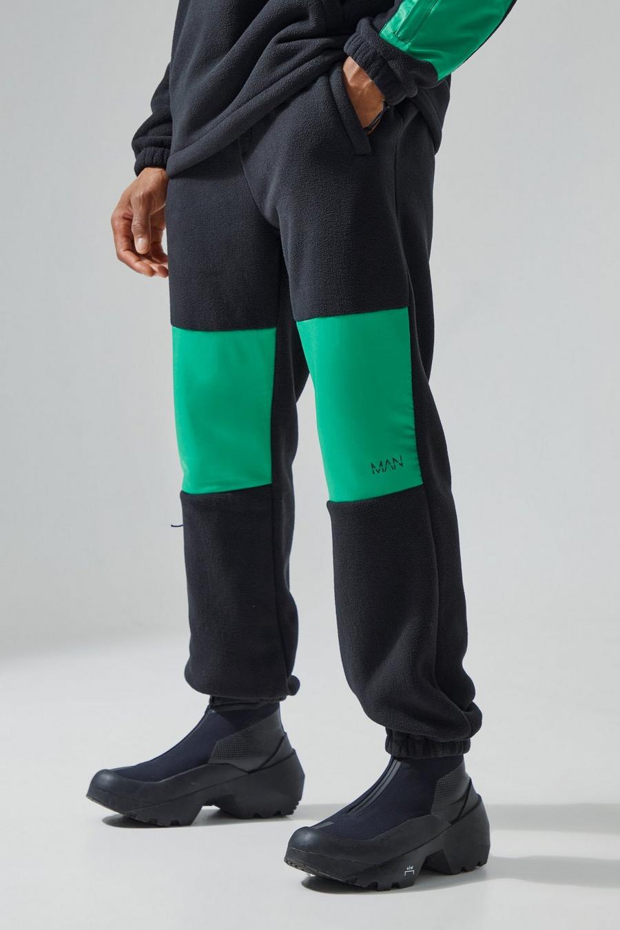 Pantaloni tuta in fleece rivestito con elastico in vita, Black image number 1