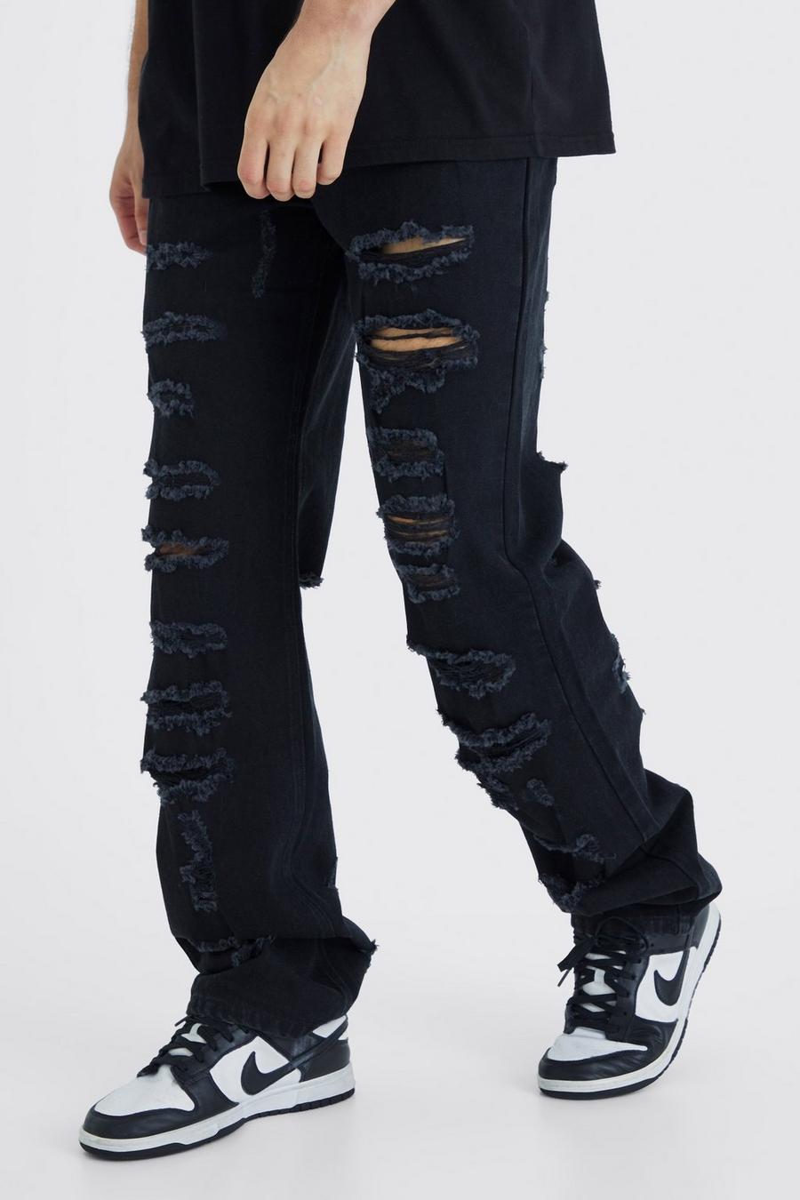 Jeans Tall rilassati in denim rigido con strappi, True black image number 1