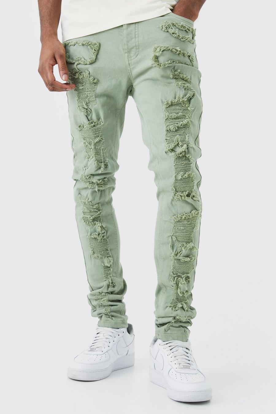 Jeans Tall Skinny Fit in Stretch con strappi & rattoppi, Sage