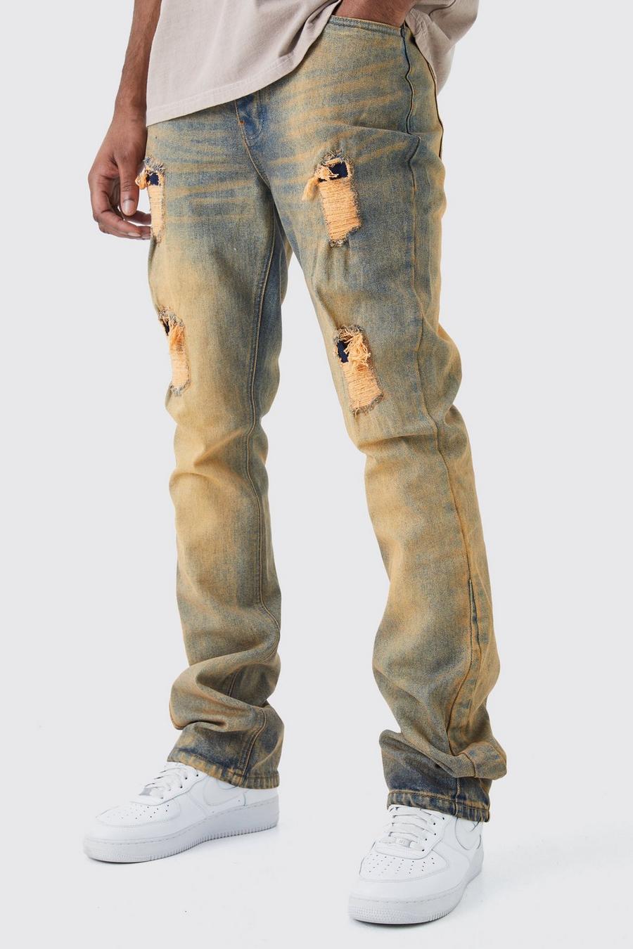 Antique wash Tall Slitna slim fit jeans med lagningar