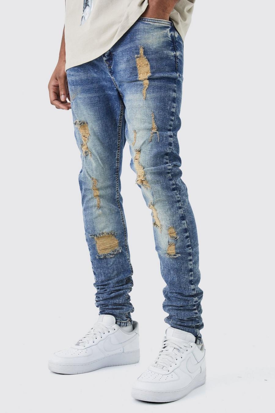 Jeans Tall Skinny Fit Stretch strappati, Antique blue