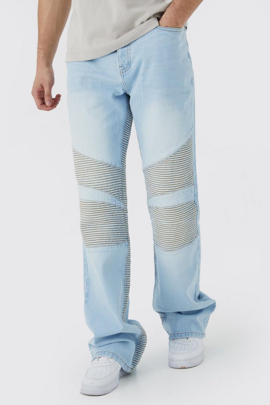 Jeans Tall rilassati stile Biker con pannelli a zampa, Ice blue