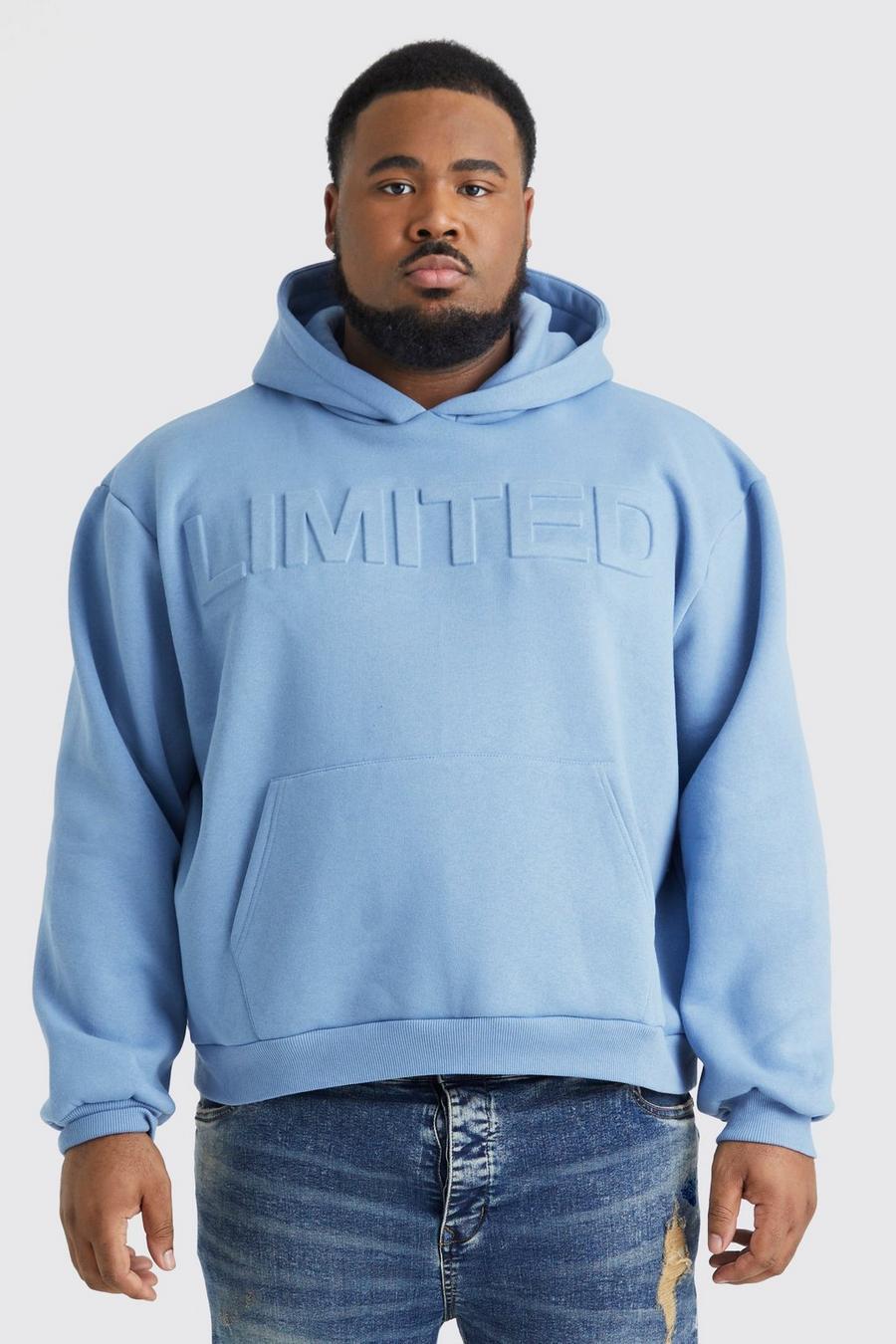 Dusty blue Plus Oversized Boxy Limited Embossed Hoodie