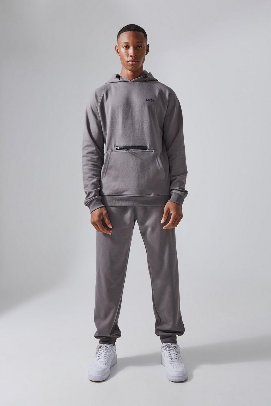 Charcoal Man Active Fleece Hoodie And Jogger Tracksuit