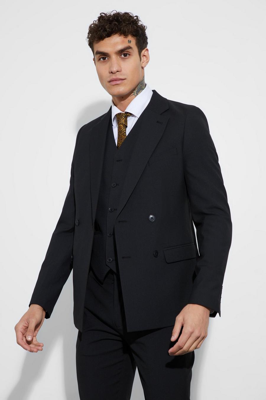 Black Super Skinny Double Breasted Suit Jacket