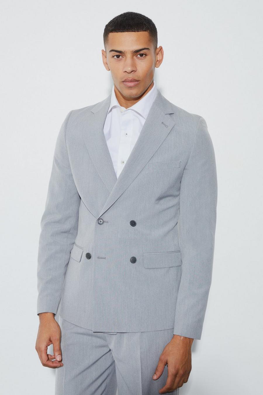 Grey Super Skinny Double Breasted Suit Jacket