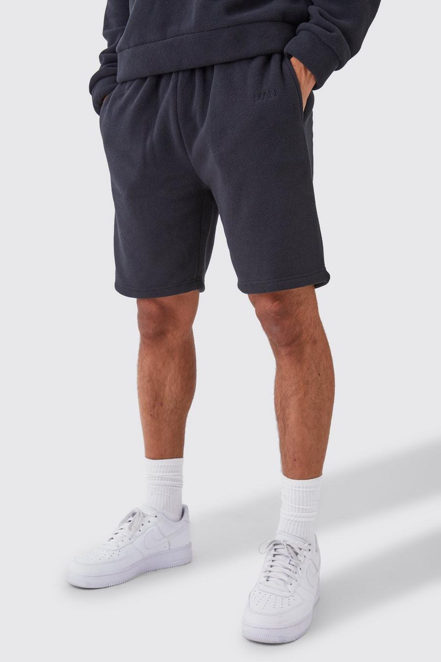 Black Loose Mid Length Bonded Microfleece Shorts