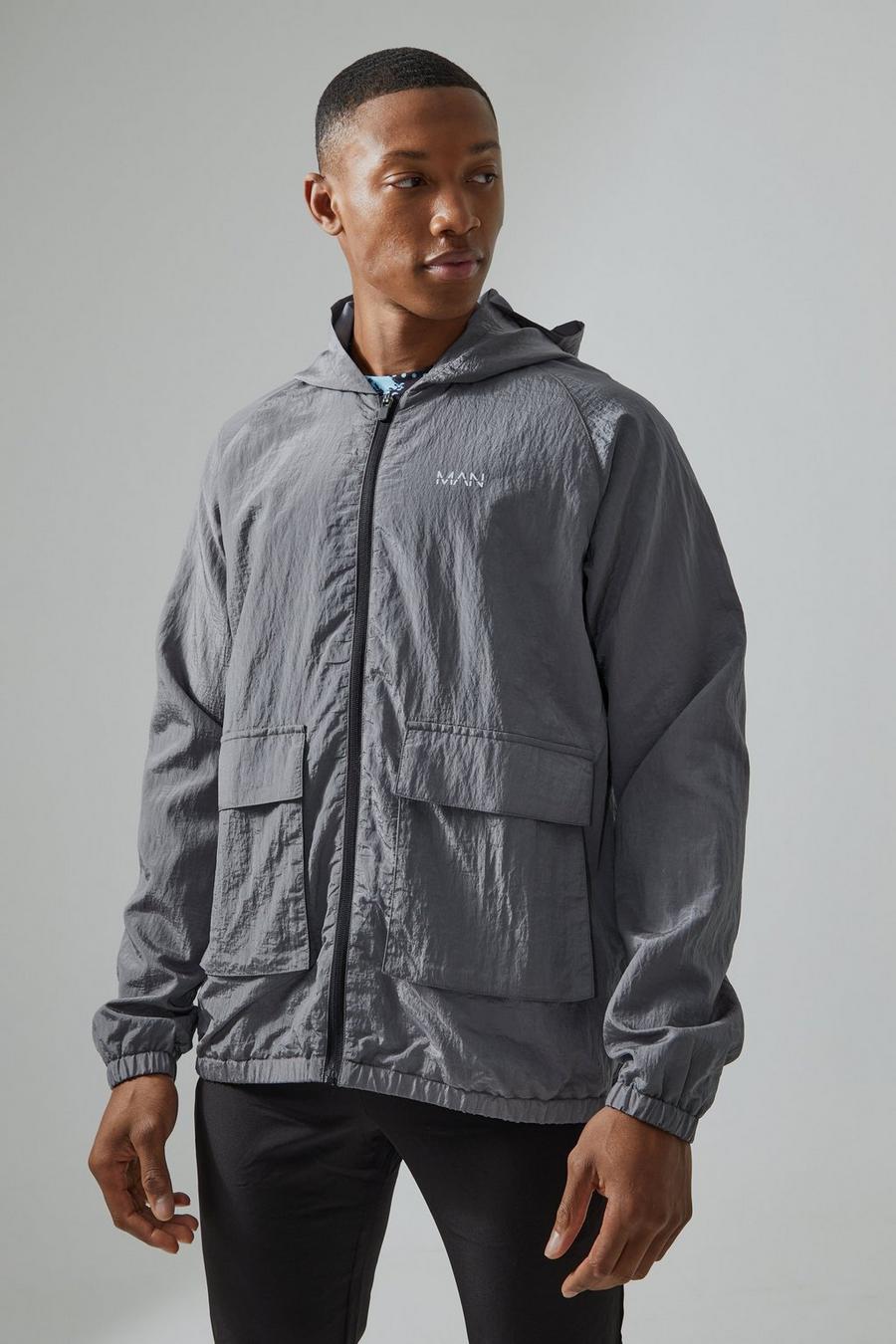 Charcoal Man Active Crinkle Nylon Utility Windbreaker