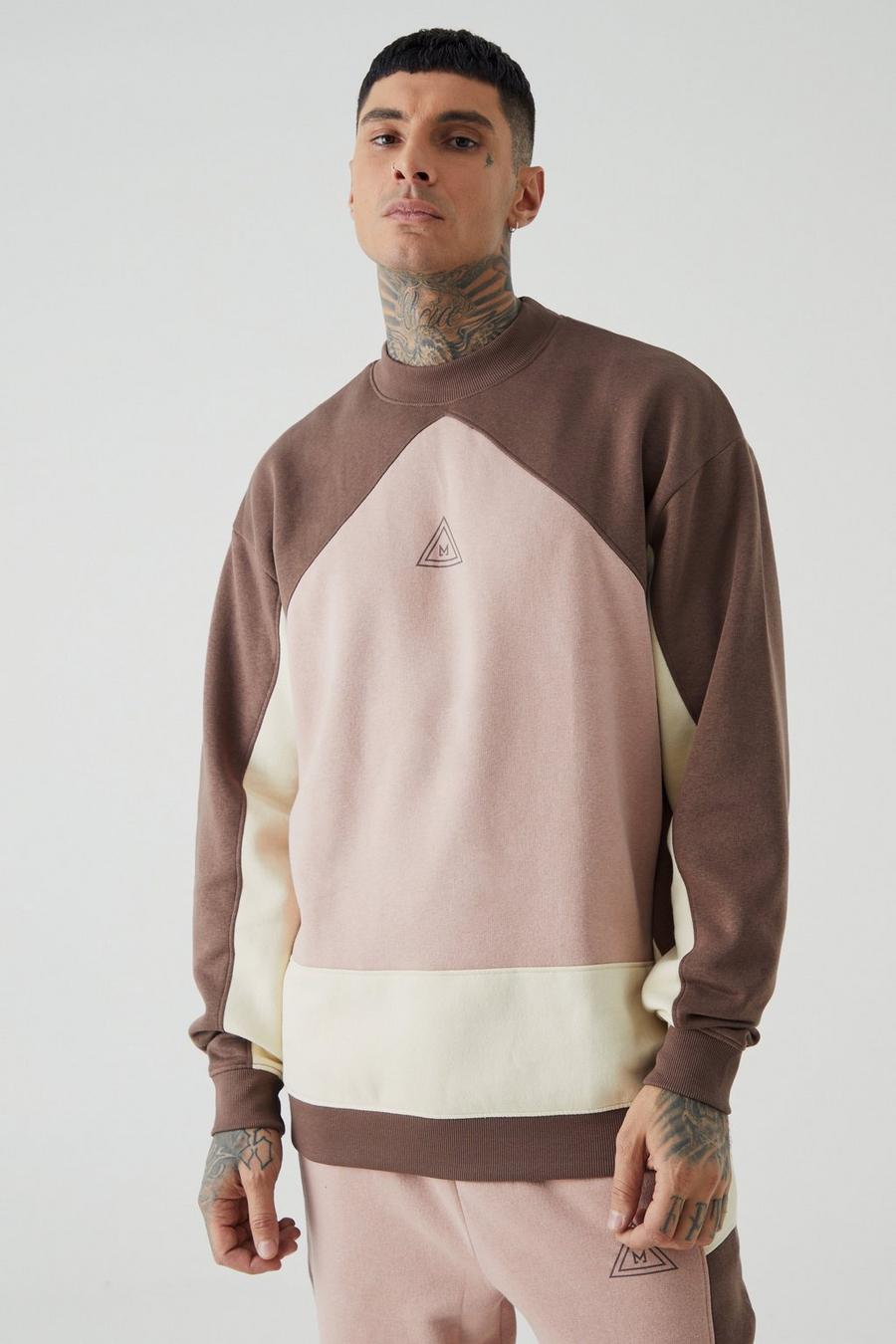 Tall Oversize Colorblock Sweatshirt-Trainingsanzug, Chocolate