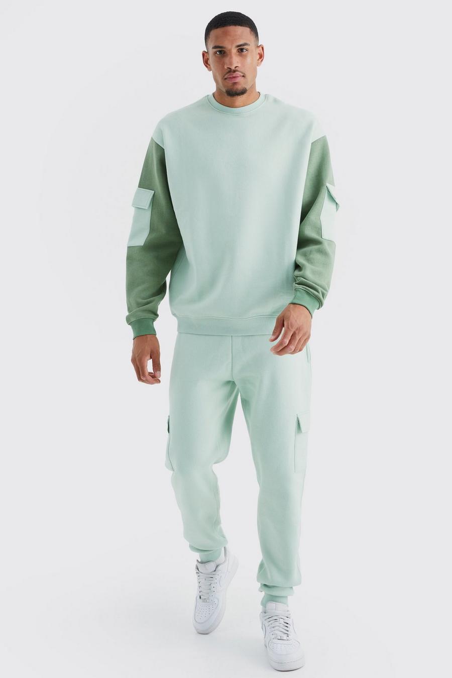 Sage Tall Oversized Colour Block Cargo Tracksuit
