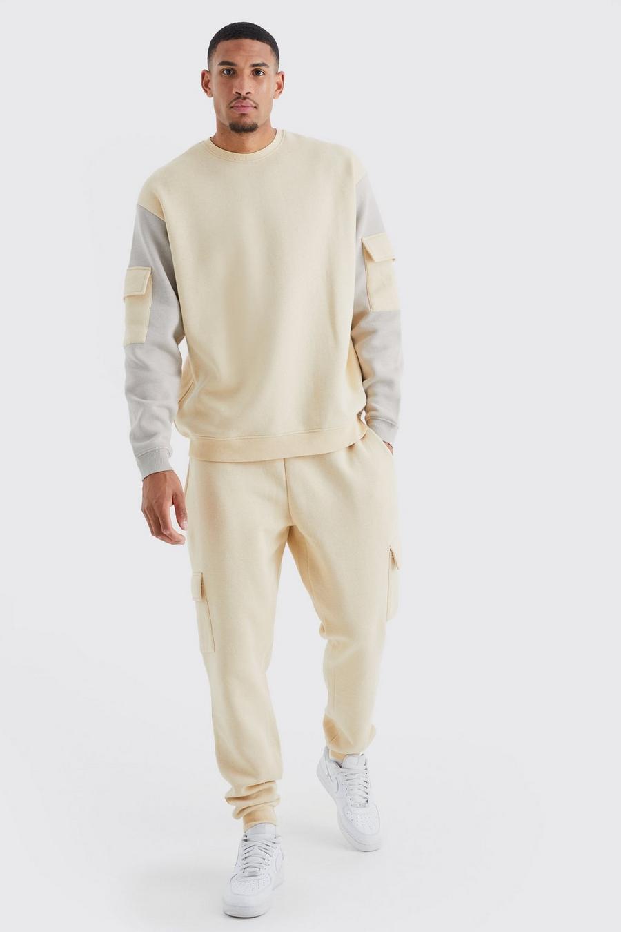 Sand Tall Oversized Colour Block Cargo Tracksuit