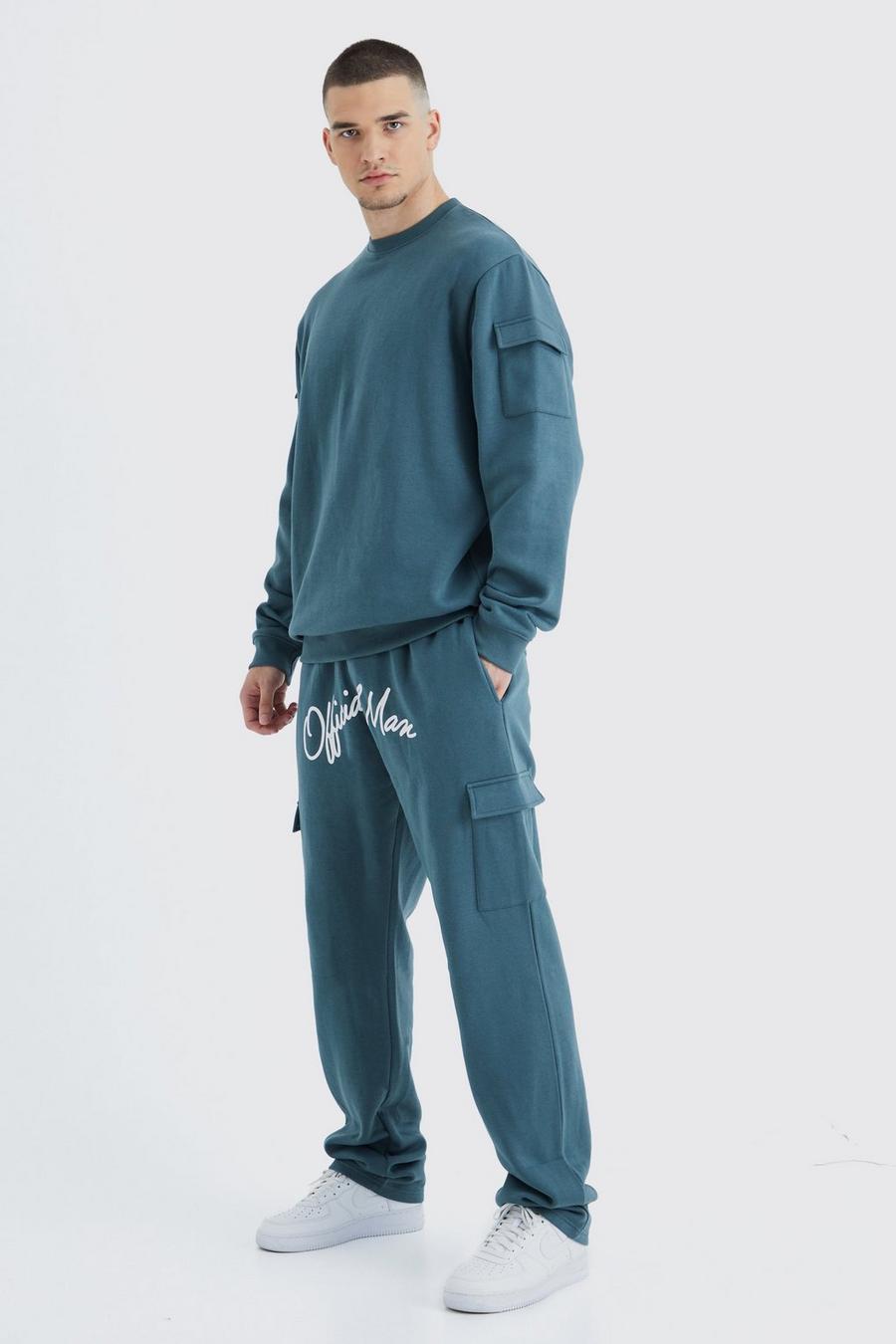 Slate blue Tall Cargo Pocket Crotch Sweatshirt Tracksuit