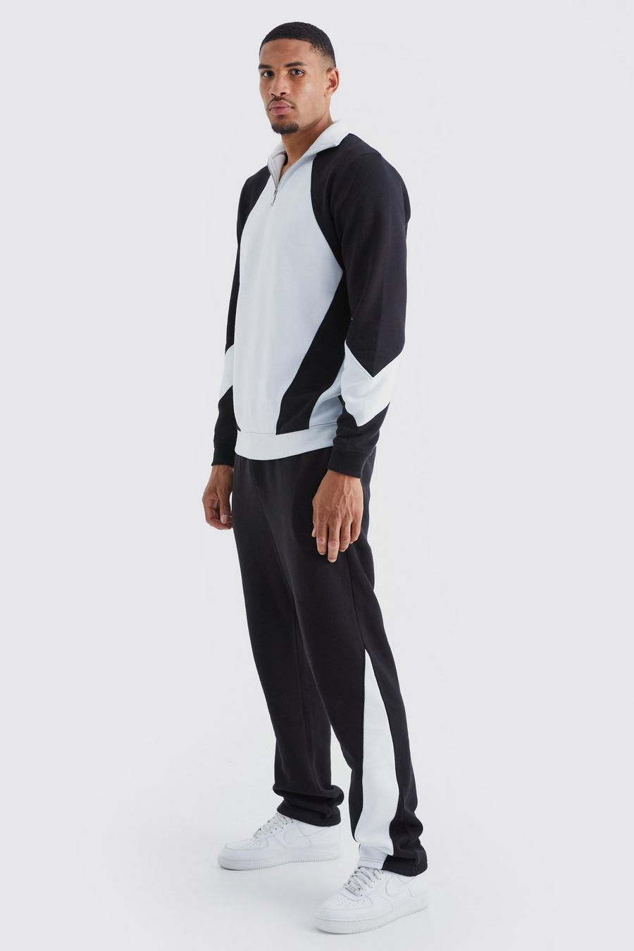 Black Tall Colour Block Funnel Neck Tracksuit image number 1