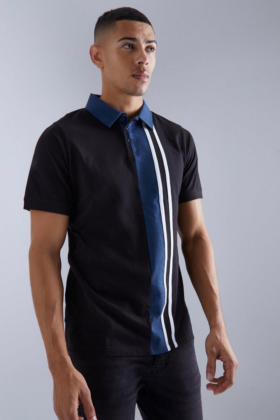Polo rayé color block, Black image number 1