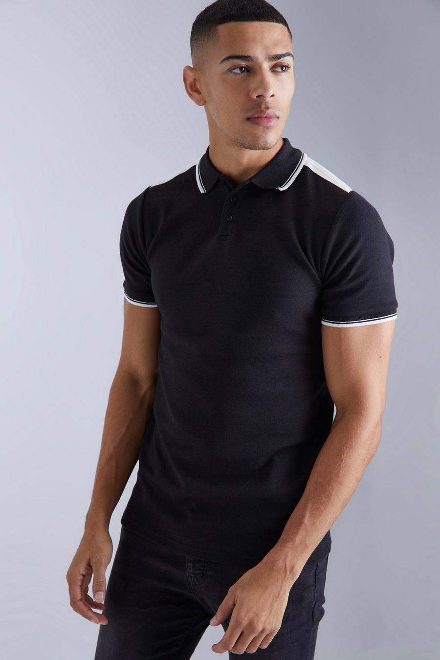 Poloshirt mit Schulterstreifen, Black