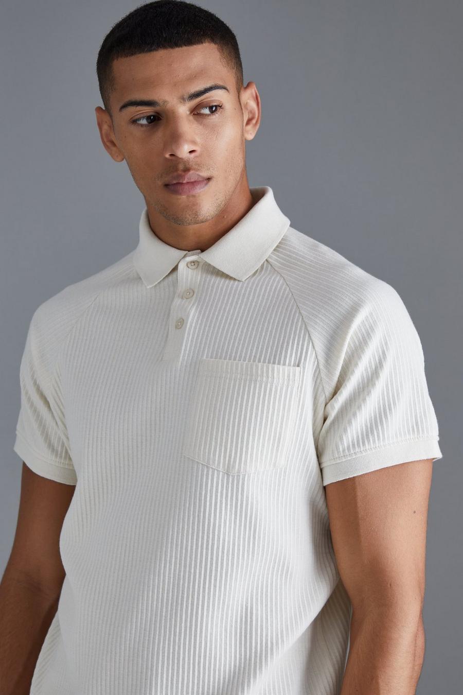 Ecru motif-print half-zip polo shirt Weiß