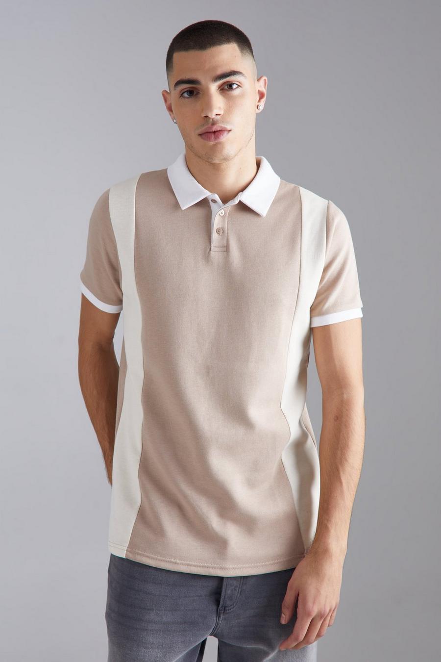 Grey Verweven Slim Fit Color Block Polo image number 1
