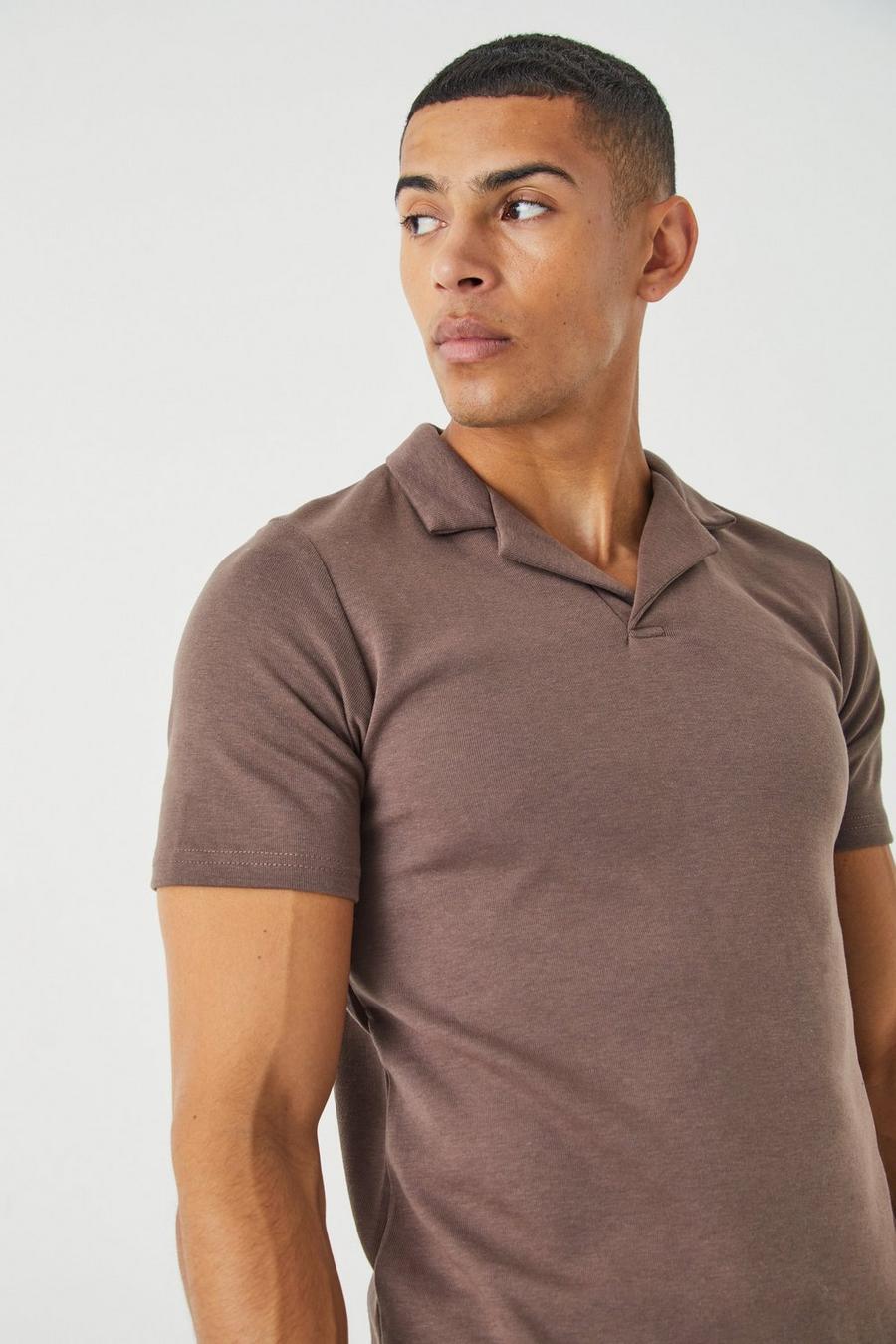 Chocolate Verweven Slim Fit Polo Met Revers Kraag