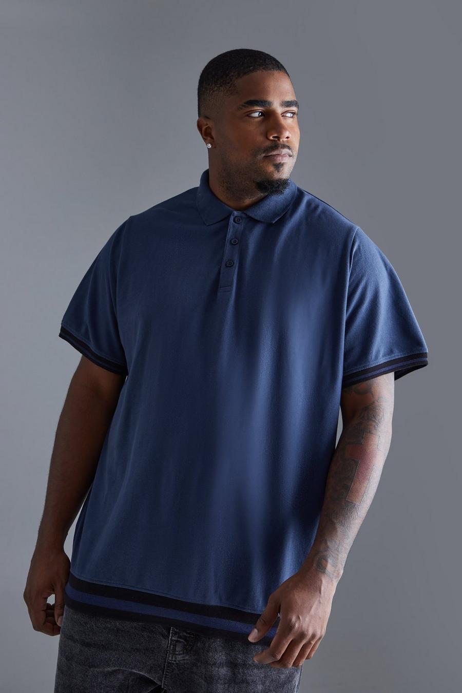 Navy Taped Pique Polo image number 1
