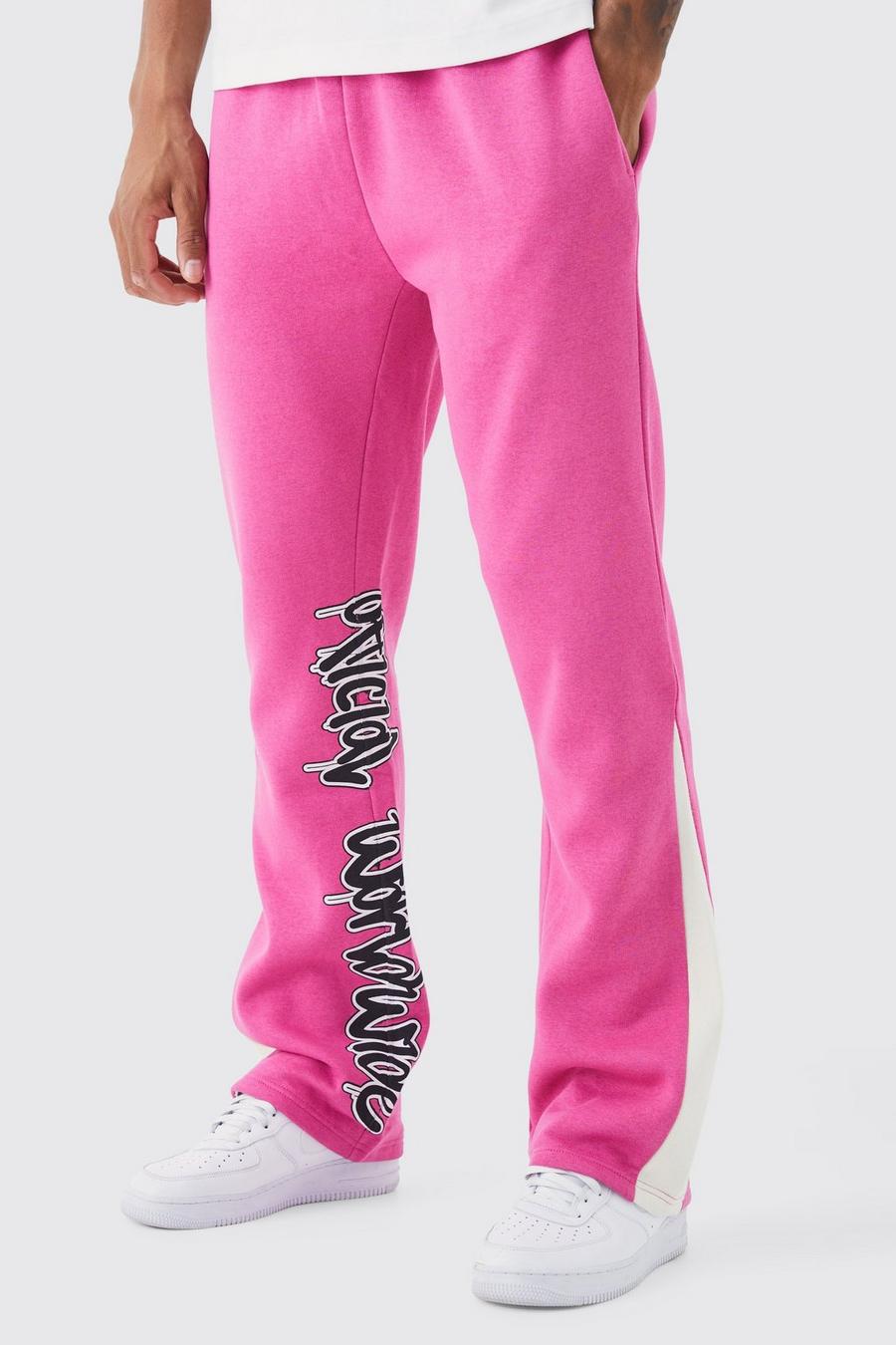 Pantaloni tuta Tall con stampa stile Graffiti, inserti e pannelli, Pink