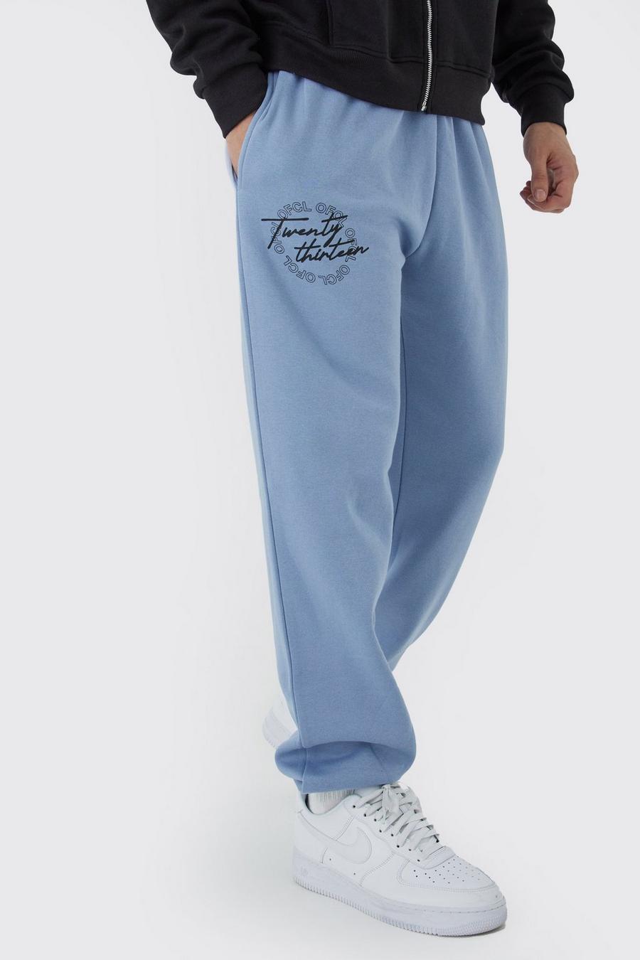 Pantaloni tuta Tall Ofcl con grafica di testo, Dusty blue