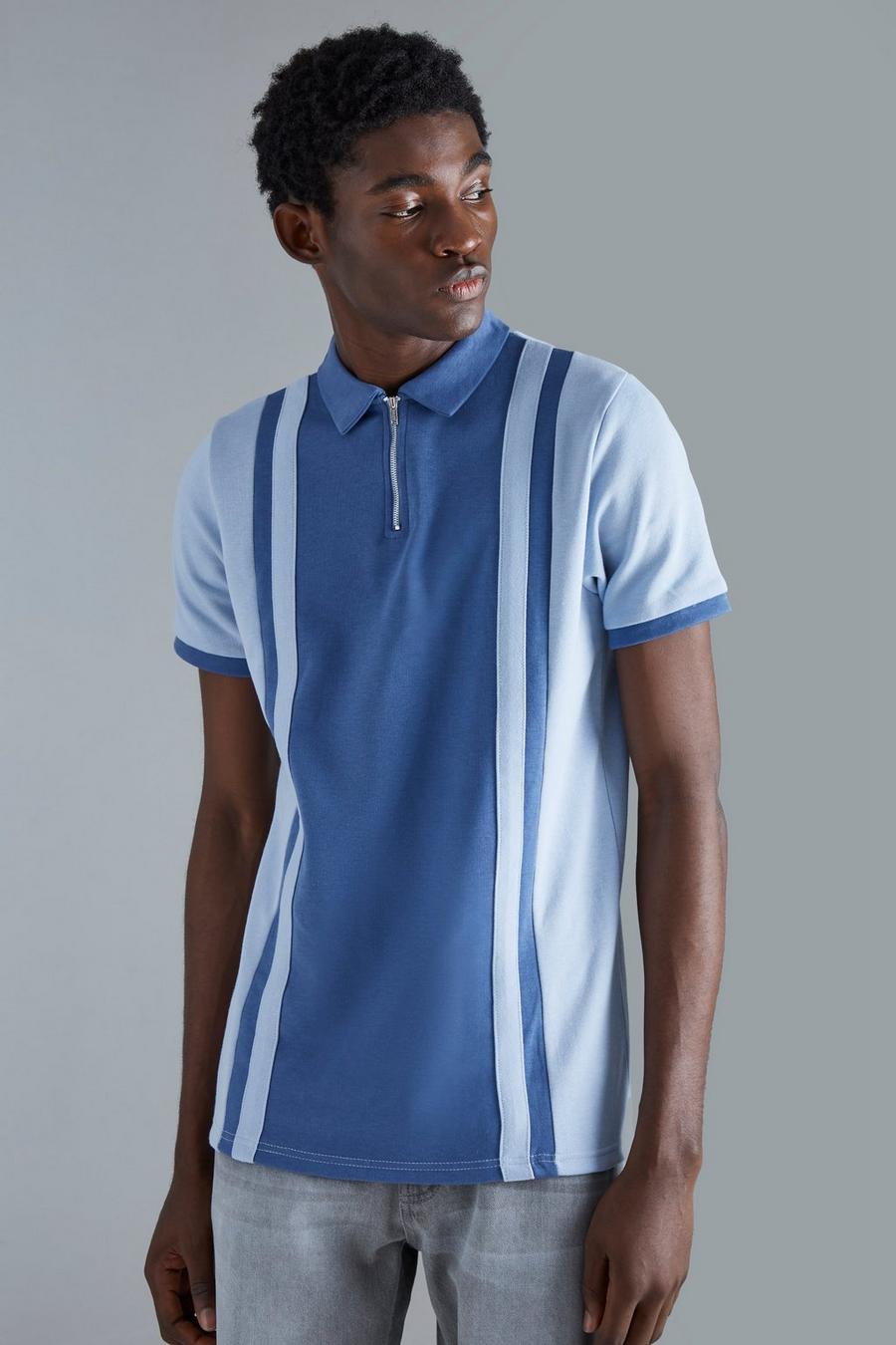 Slim-Fit Poloshirt mit Reißverschluss, Blue
