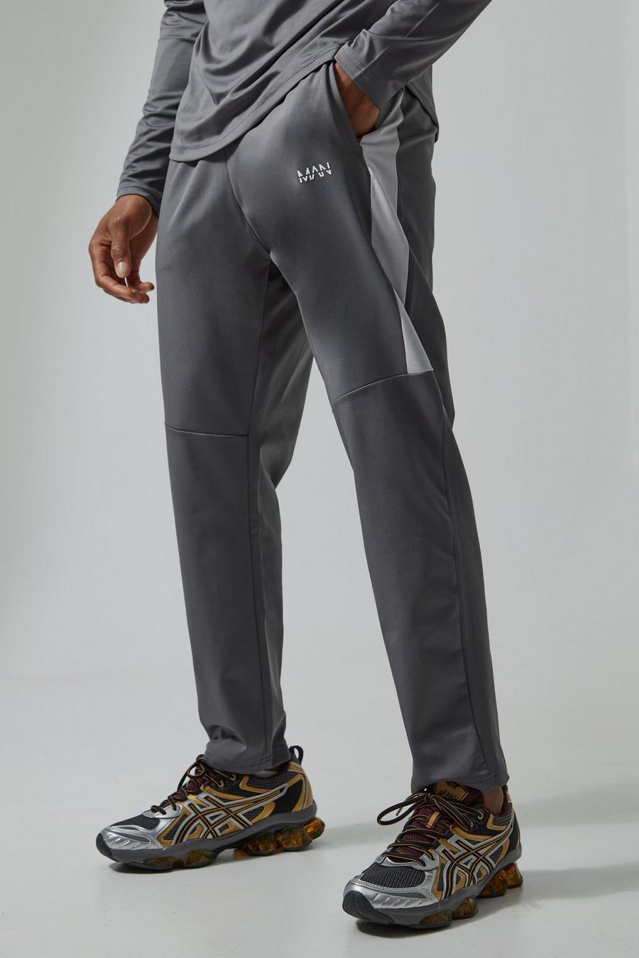 Pantalón deportivo Active resistente con panel y logo, Charcoal