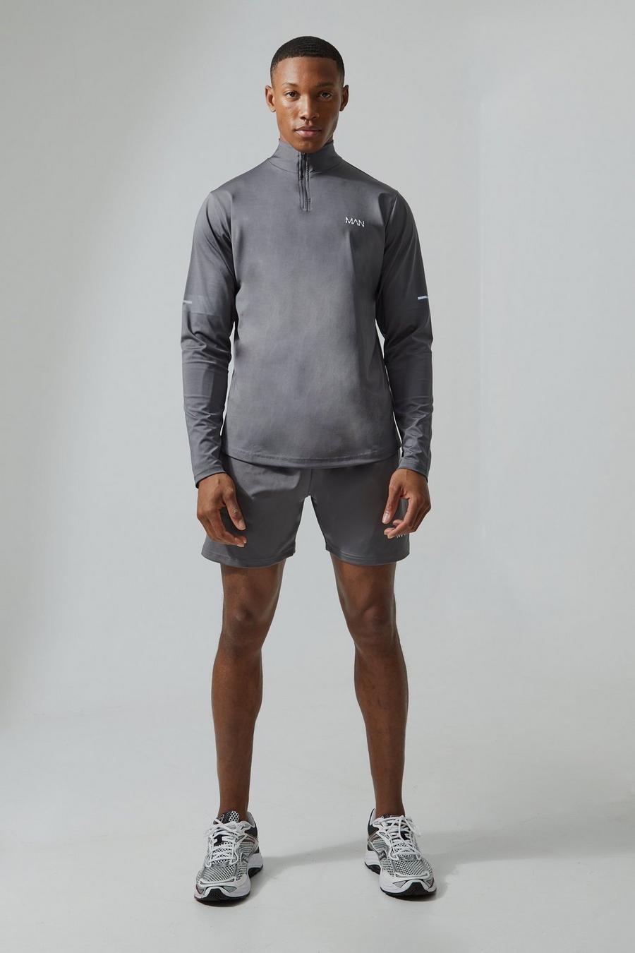 Charcoal Active Logo Performance 1/4 Zip And Short Set