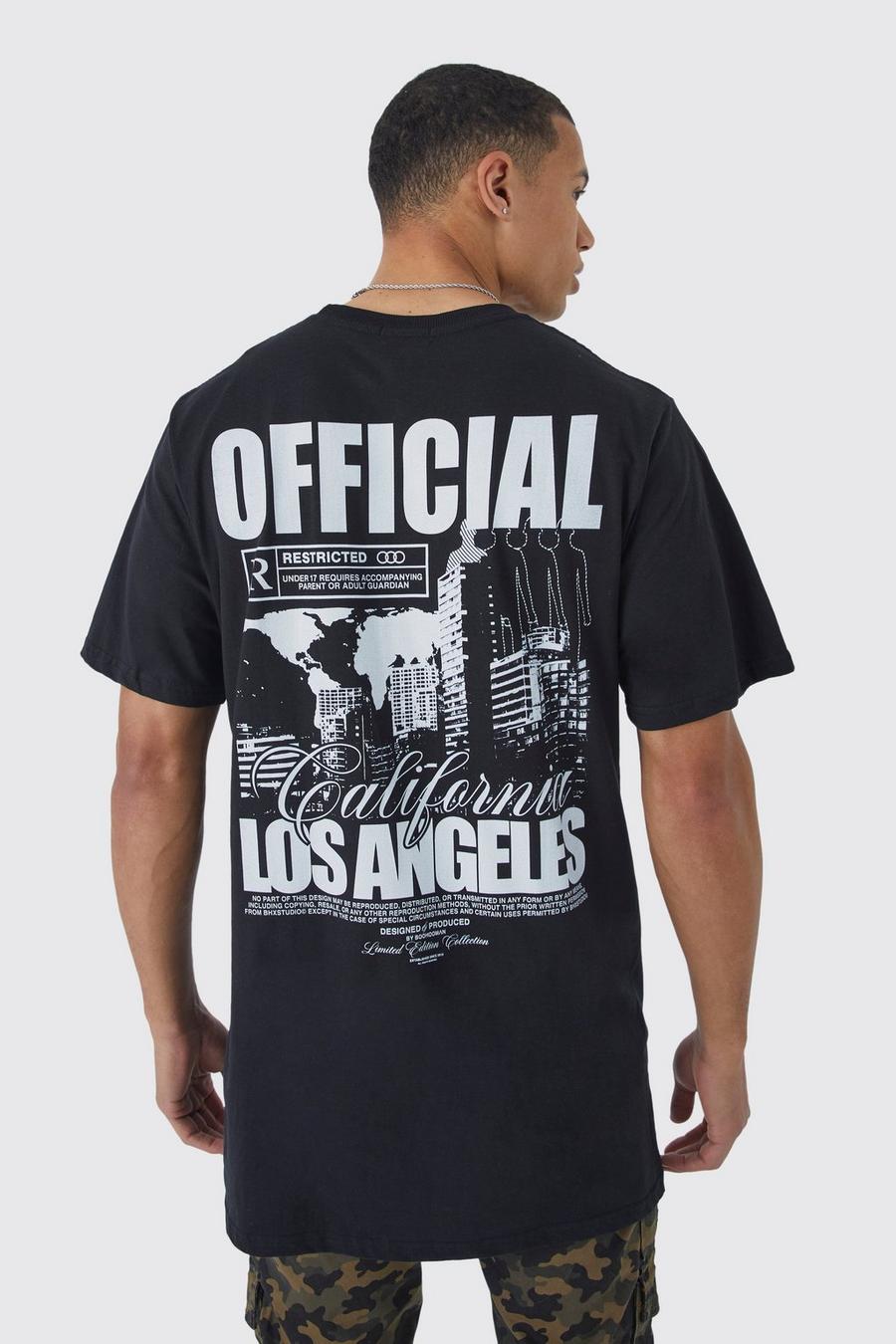 Black Tall Long Line Los Angeles T-Shirt Met Print