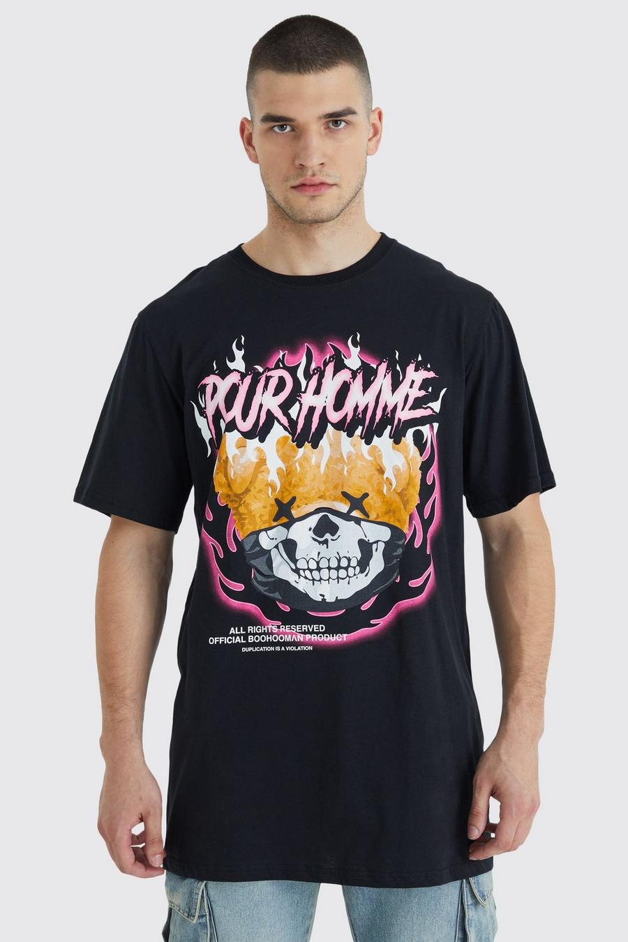 Tall T-Shirt mit Homme Bear Print, Black