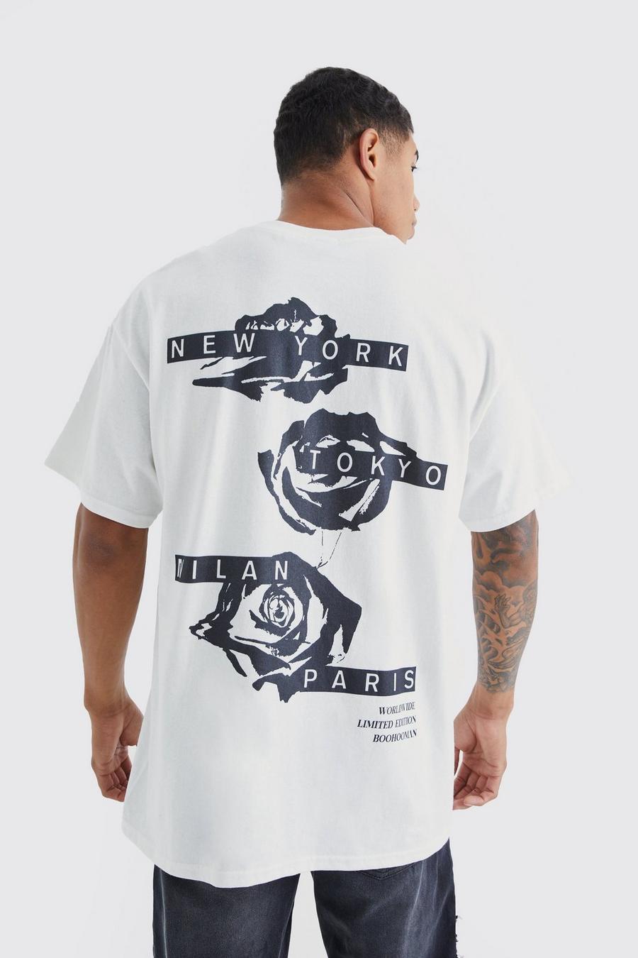 Oversize T-Shirt mit Graffiti Rosen-Print, White