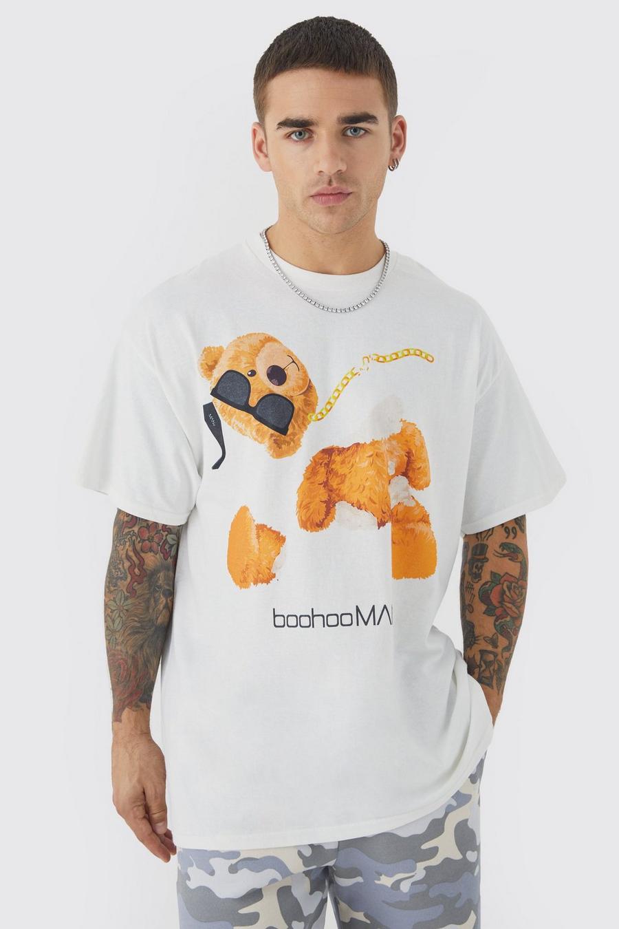 Oversize Grafik T-Shirt mit Teddy-Grafik, White