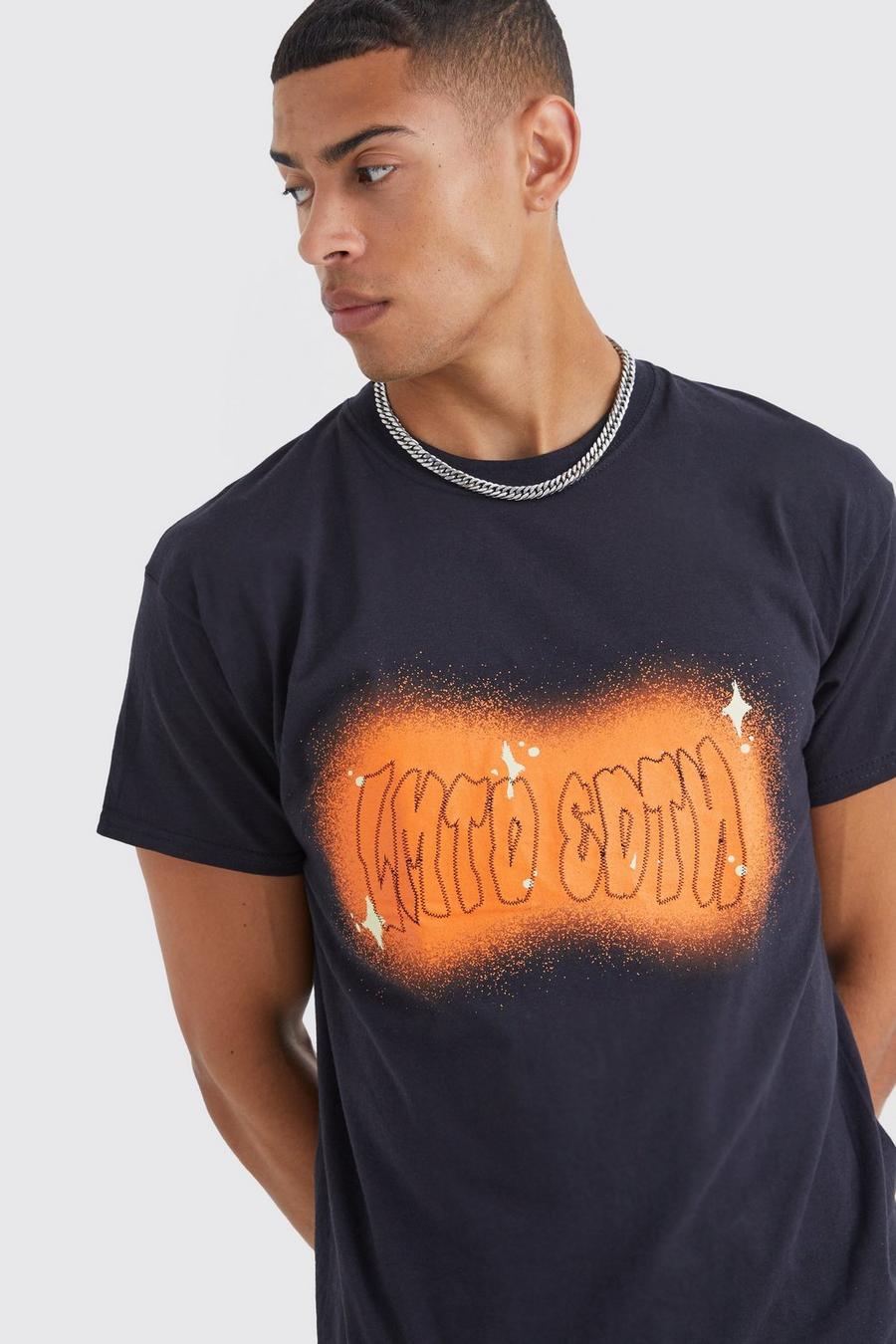Camiseta oversize con estampado gráfico de espray, Black