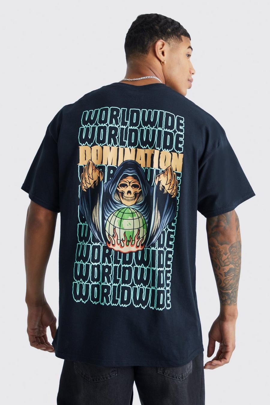 Oversize Worldwide T-Shirt mit Print, Black