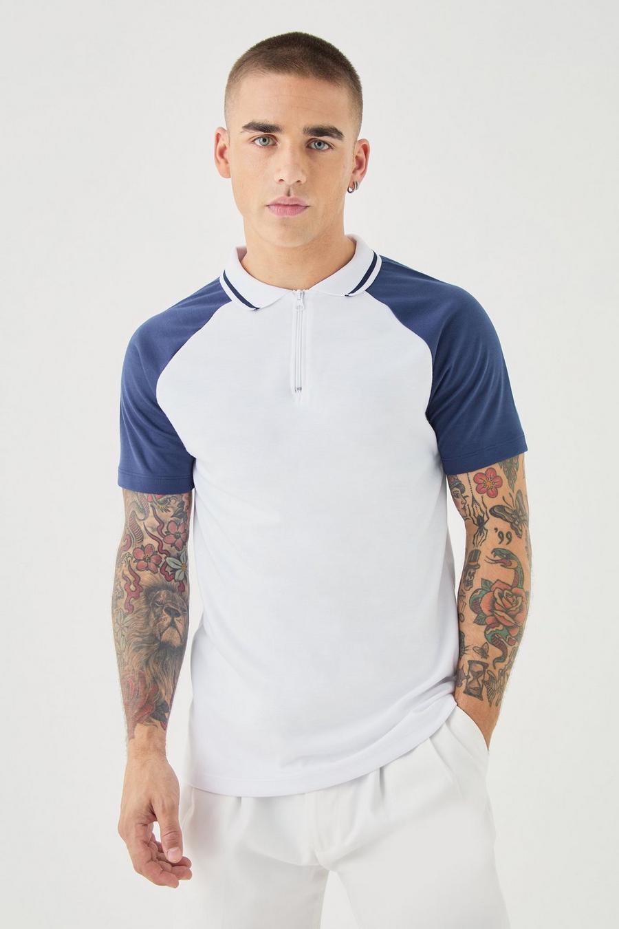 White Geweven Slim Fit Color Block Polo image number 1