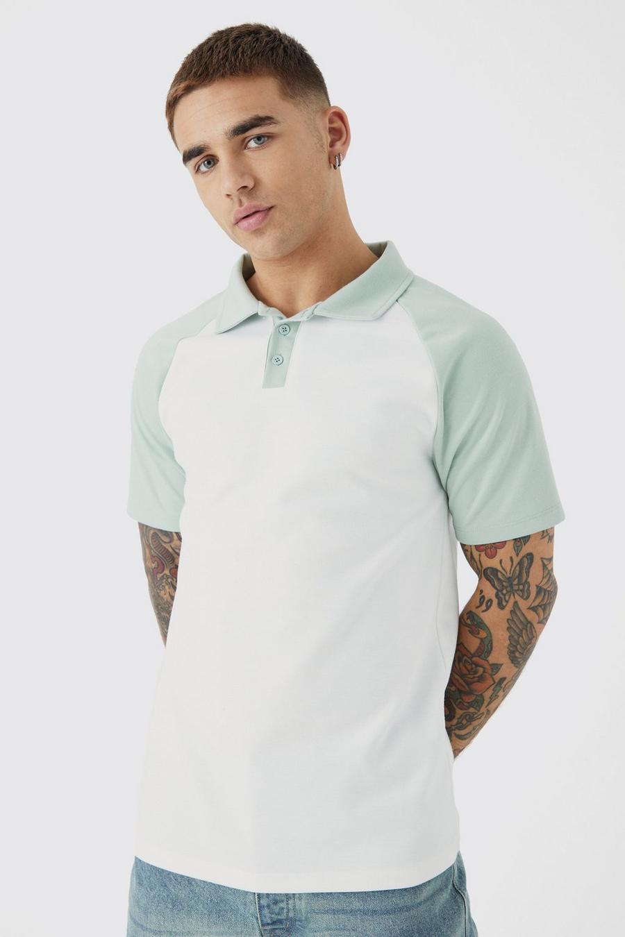 Slim-Fit Raglan Colorblock Poloshirt, Ecru