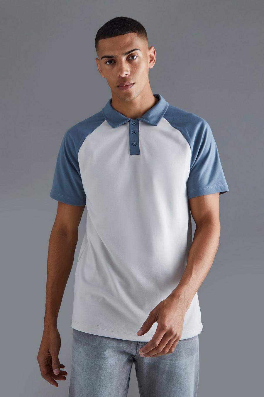 Slim-Fit Raglan Colorblock Poloshirt, Light grey