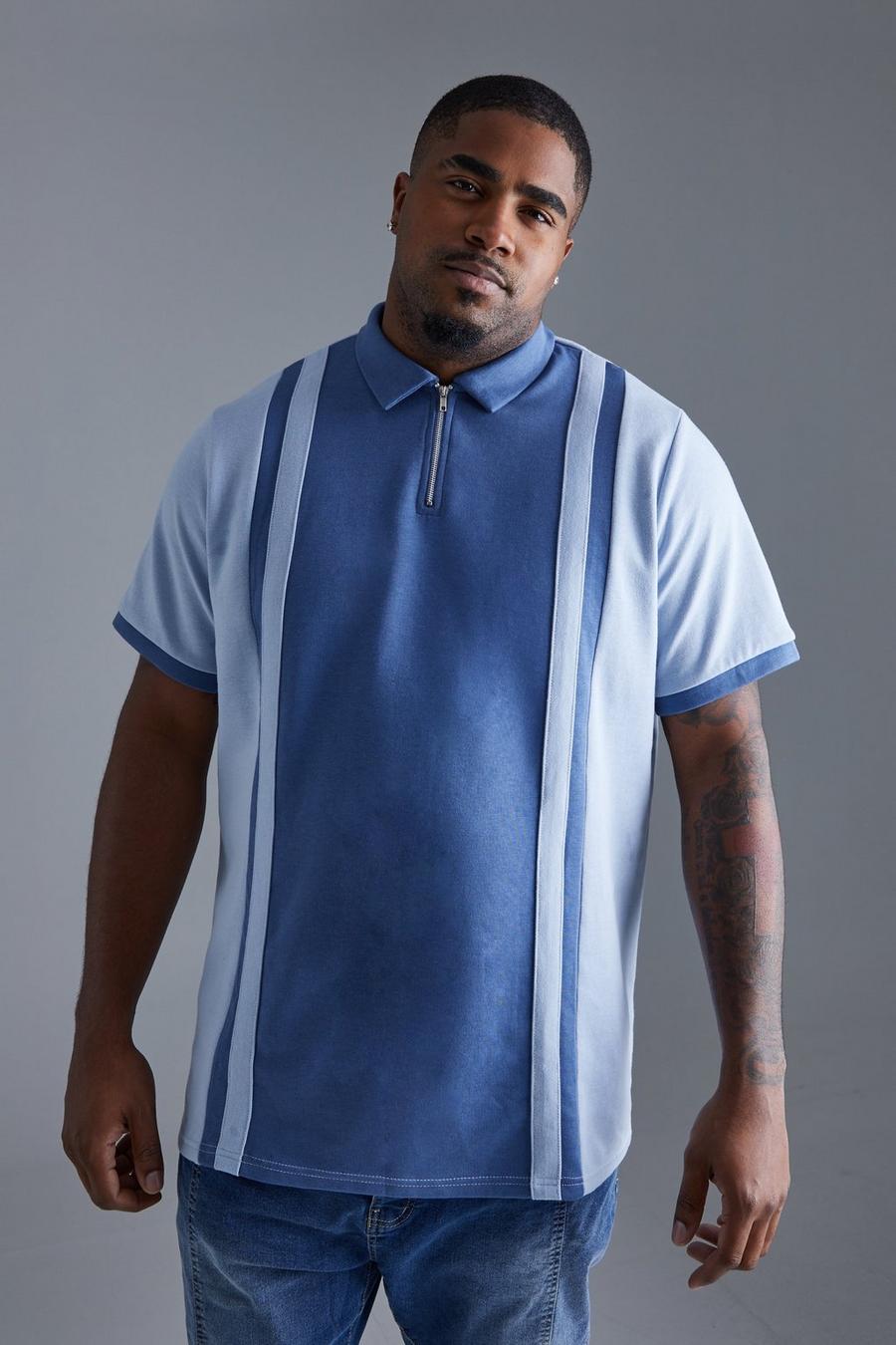 Plus Slim-Fit Poloshirt mit Reißverschluss, Blue image number 1