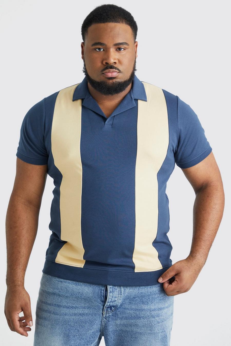 Navy Plus Verweven Color Block Muscle Fit Polo image number 1
