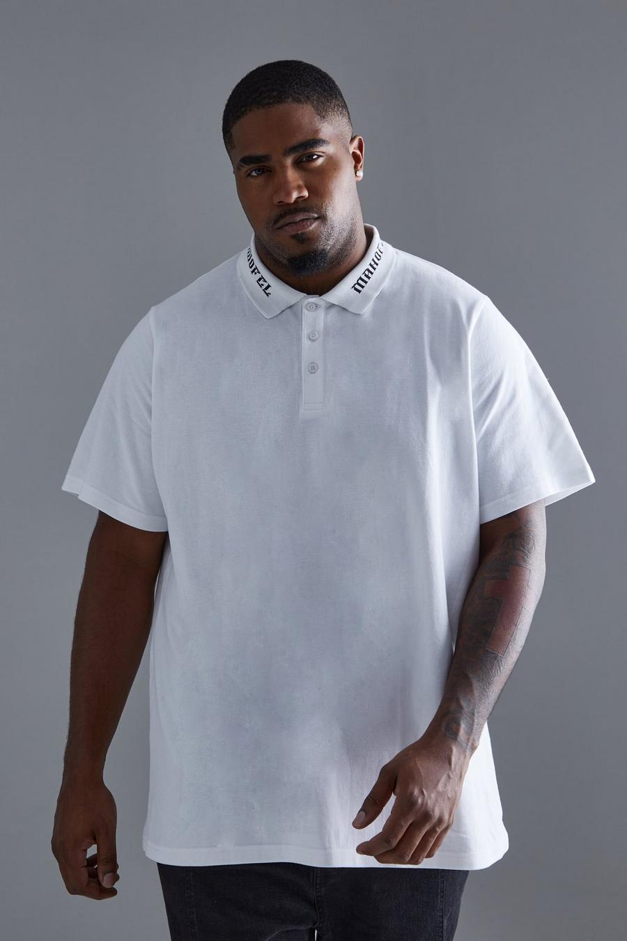 Polo Plus Size Man Ofcl in piqué con colletto, White image number 1