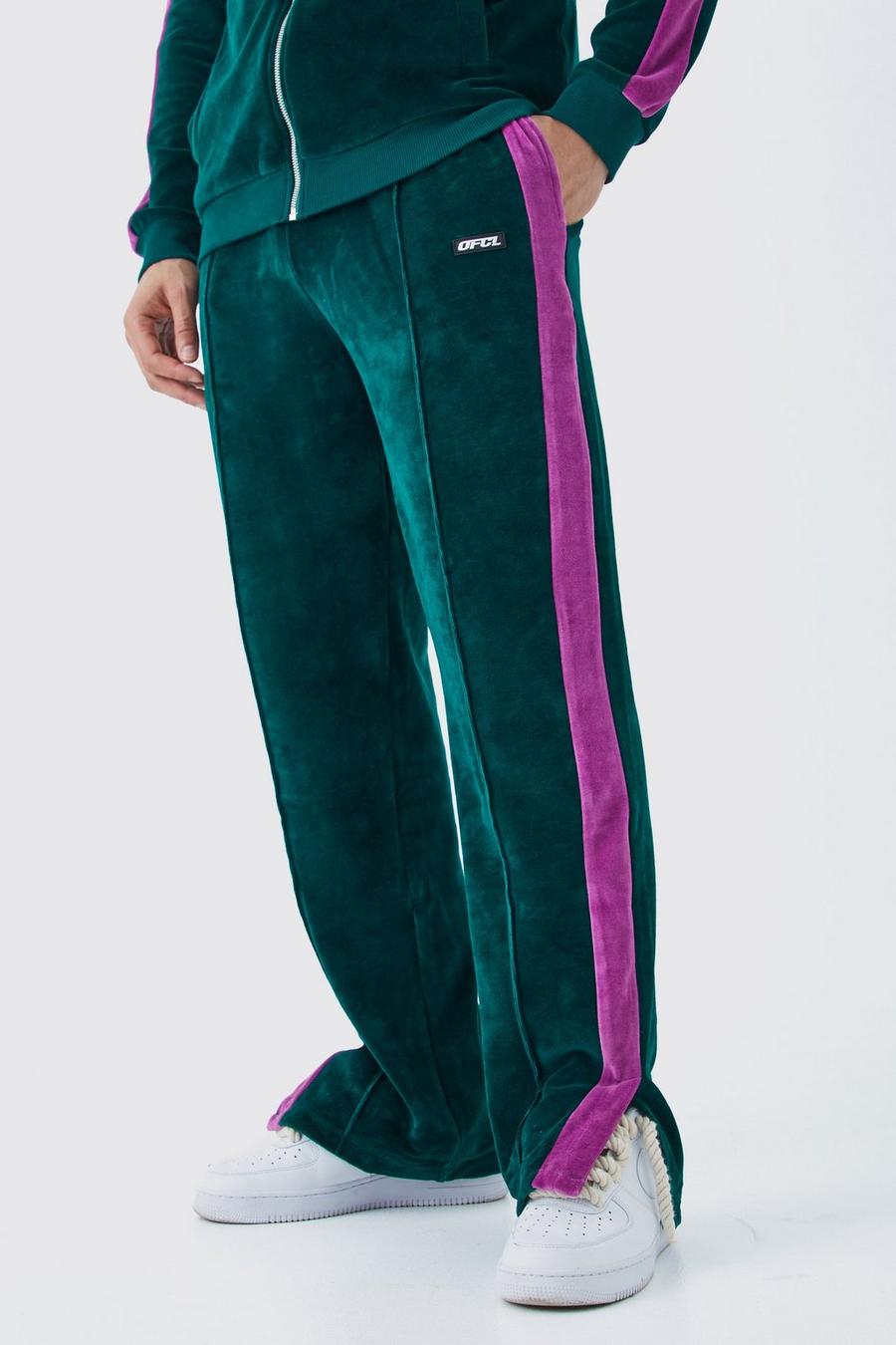 Pantalón deportivo holgado de velvetón con abertura en el bajo, Dark green