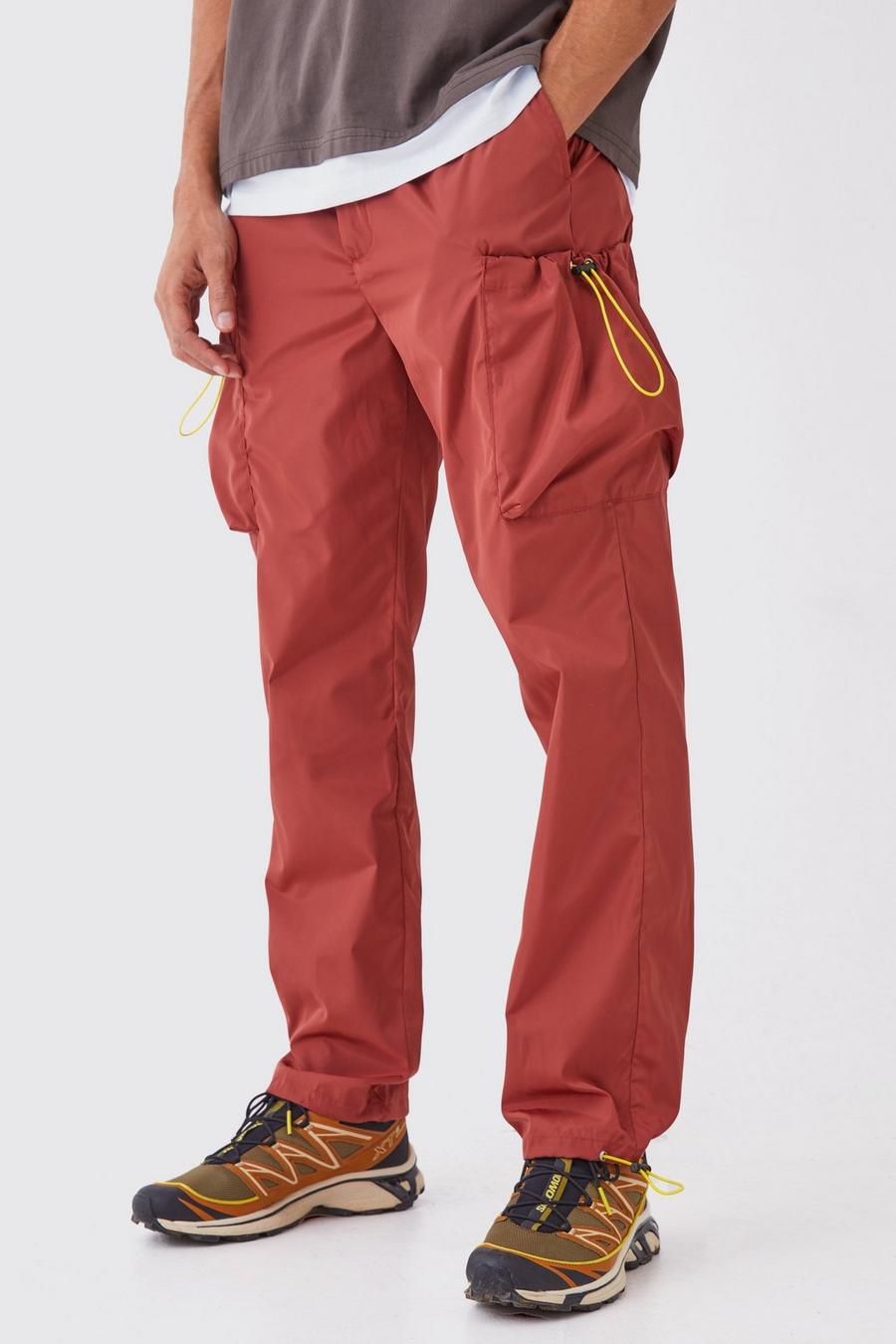 Orange Straight Fit Nylon Cargo Trousers