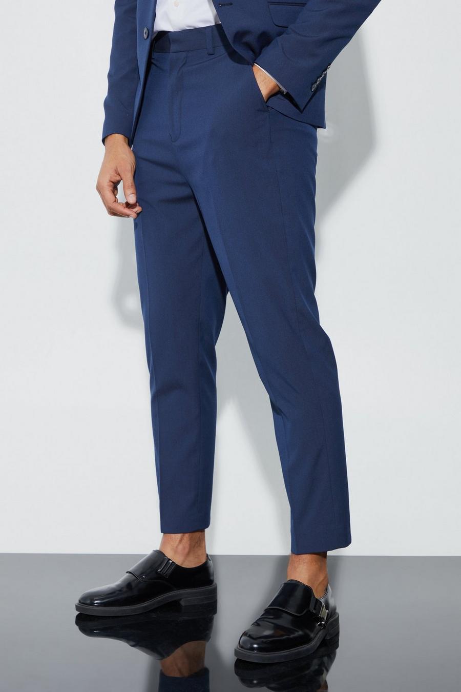 Pantalon slim court taille haute, Navy